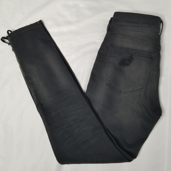 Express Denim - Express Distressed Black Lace-Up Ankle Jeans